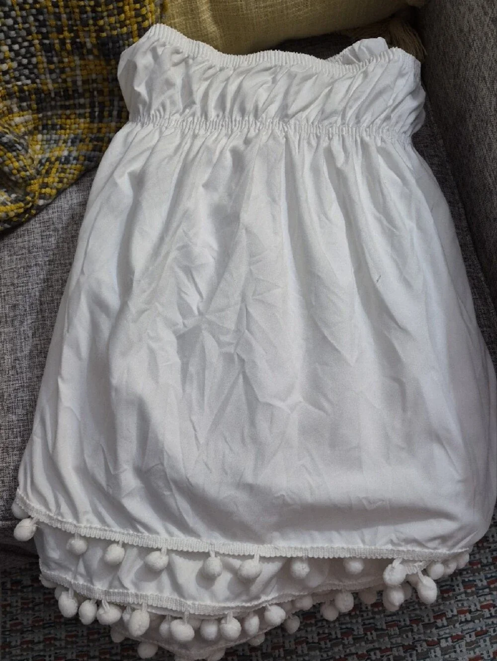 White Pom-Pom Trim Bed Skirt